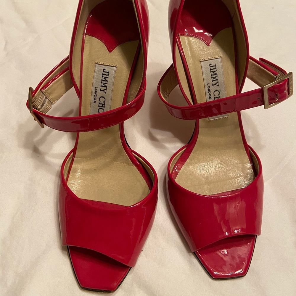 Jimmy Choo hot pink strappy heel, barely ever worn
